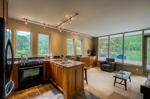 Condo familial, 1 chambre, côté montagne | Cuisine privée | Réfrigérateur, four à micro-ondes, un four, surface de cuisson