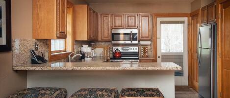 Family Condo, 2 Bedrooms, Mountainside | Private kitchen | Fridge, microwave, oven, stovetop