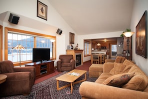 Family Condo, 2 Bedrooms, Mountainside | Living area | TV, fireplace, DVD player