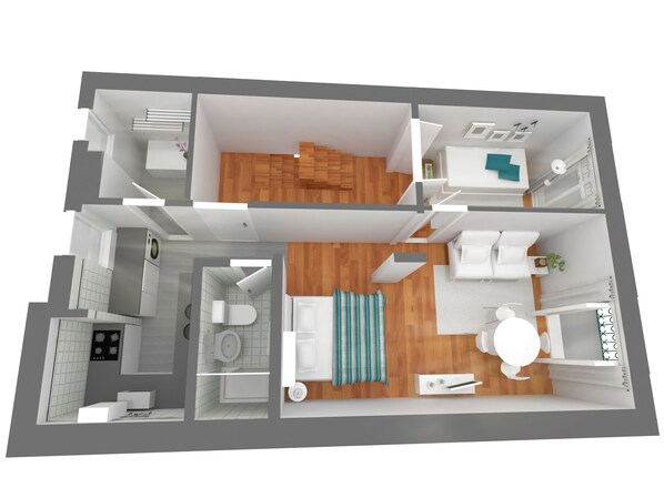 ดีไซน์อพาร์ทเมนท์, 1 ห้องนอน, ระเบียง, วิวเมือง | ผังชั้นอาคาร