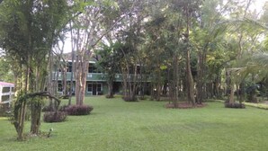A building surrounded by a well-maintained lawn and various trees. - Hotel Eden Garden (Inamaluwa)