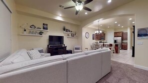 House, 4 Bedrooms, Pool View | Living area | Flat-screen TV, DVD player