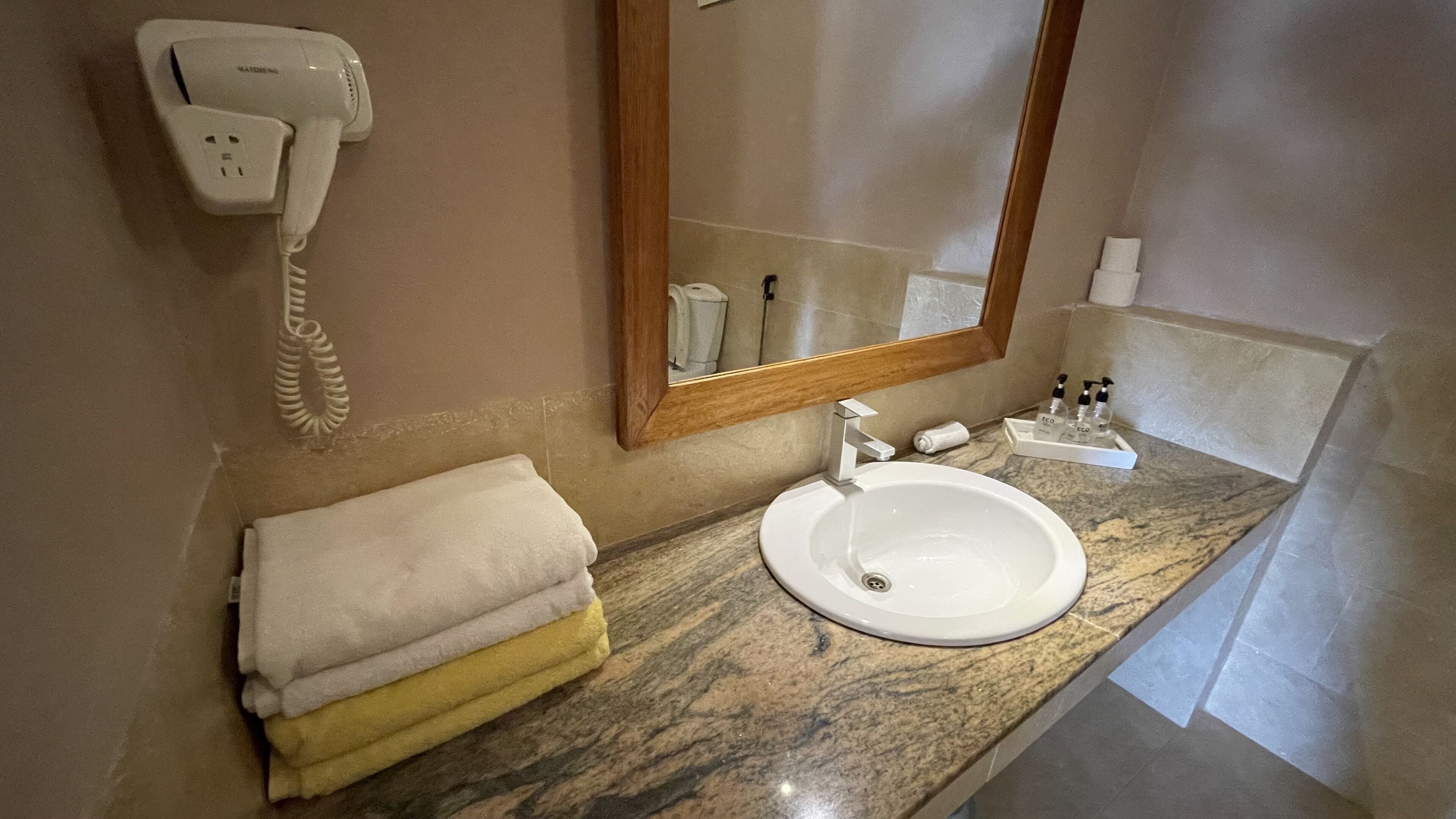 economy double room | bathroom | shower, free toiletries, hair dryer, towels