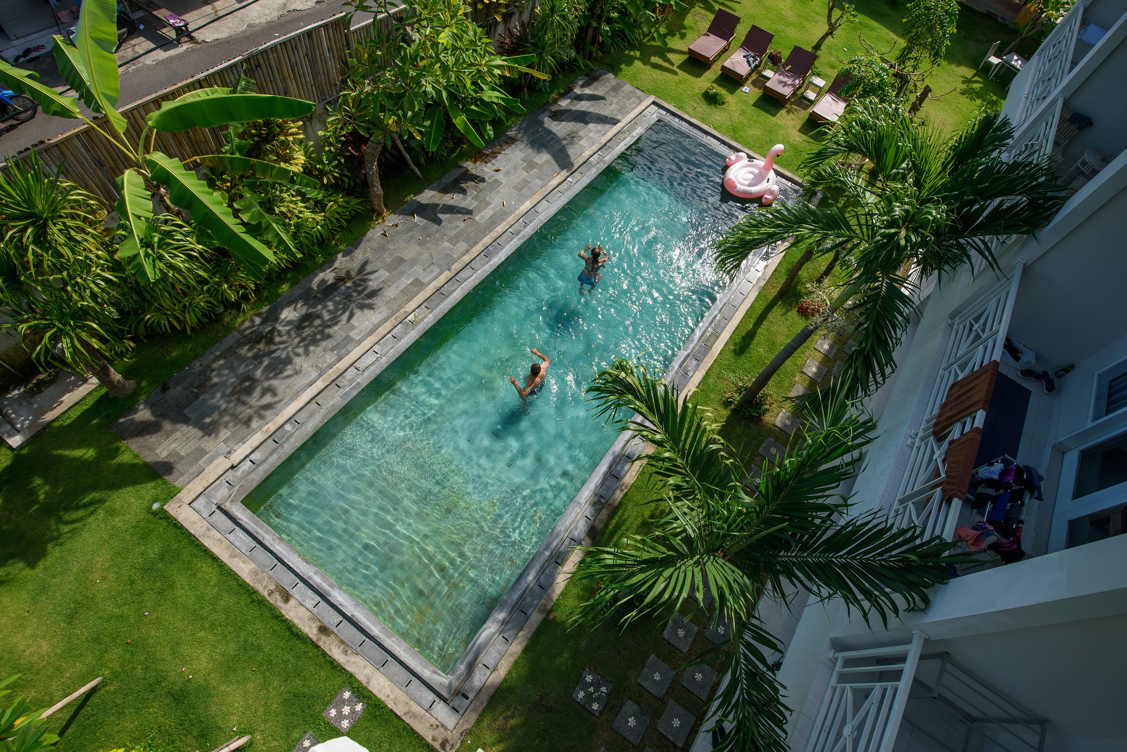 Outdoor pool, pool loungers