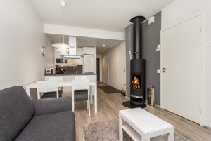 Televisión de pantalla plana, chimenea