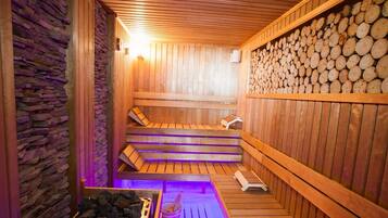 Sauna, boblebad, dampbad, kropsbehandlinger, body wrap-behandlinger