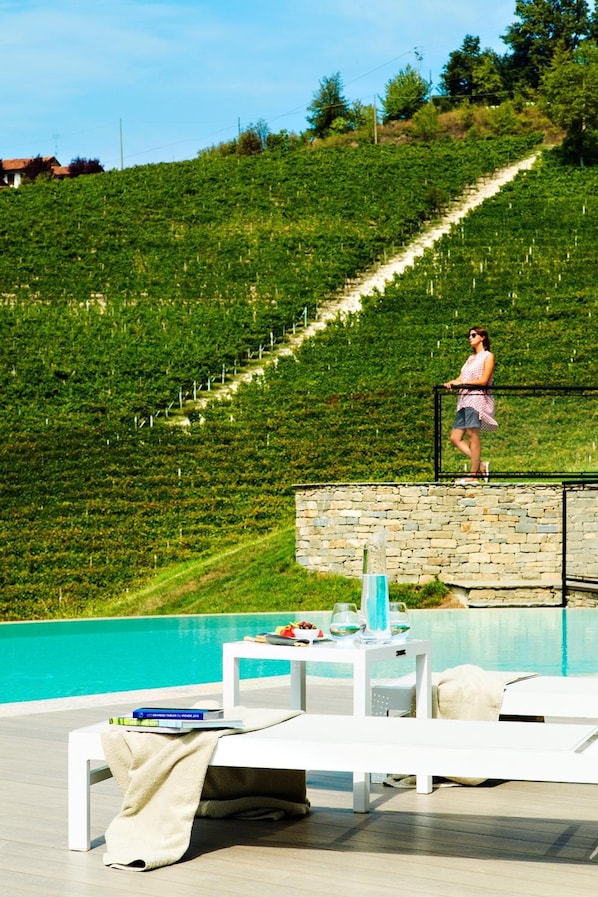 Indoor pool, outdoor pool, sun loungers
