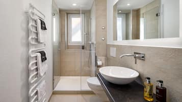 Shower, hair dryer, bathrobes, slippers