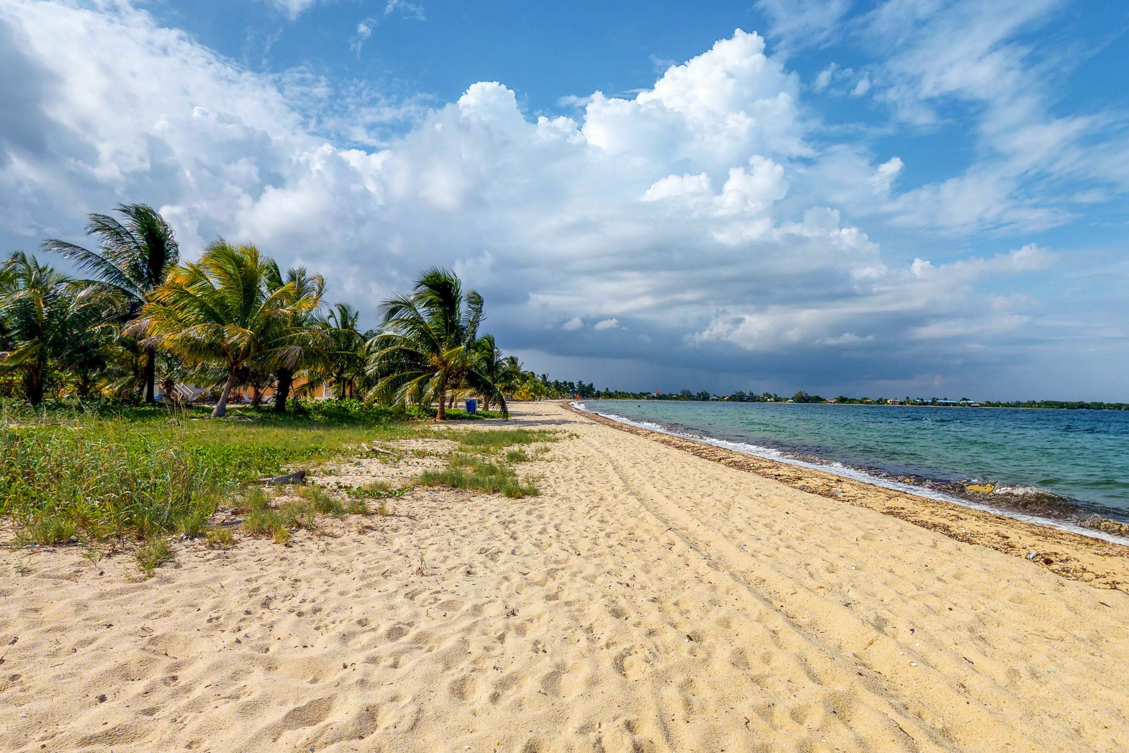 On the beach, sun-loungers