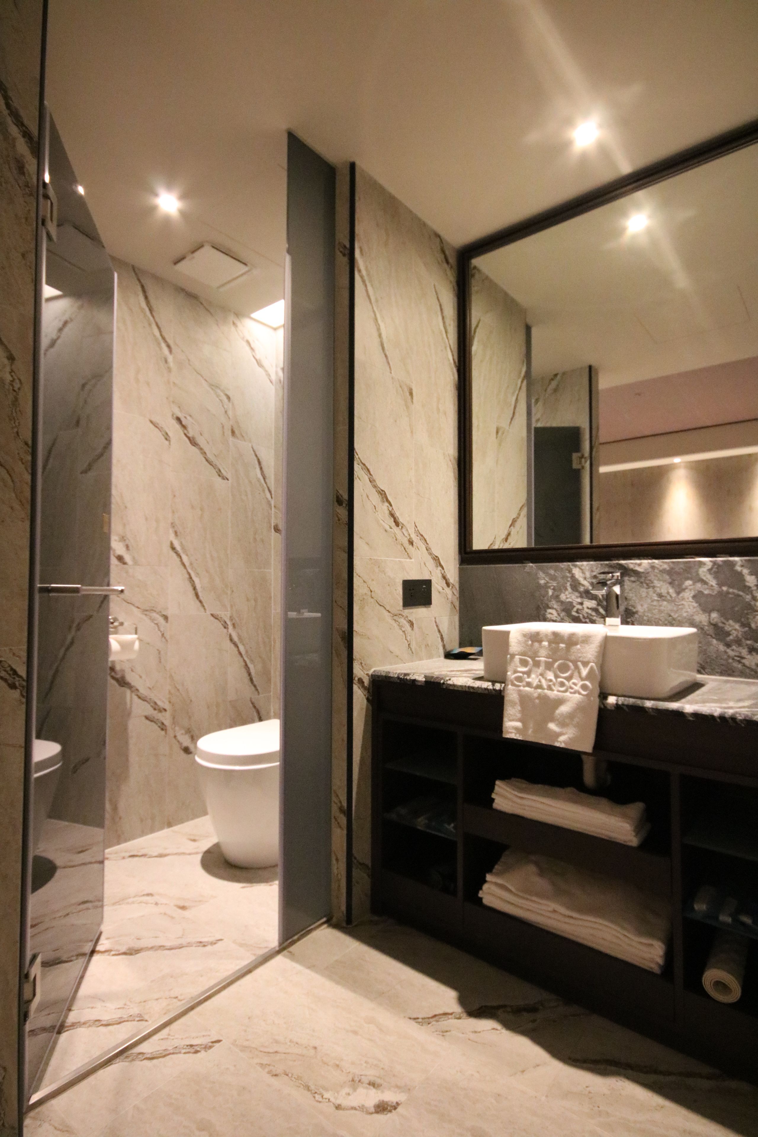 family room, no view | bathroom | shower, hair dryer, slippers, towels