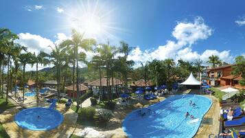 Indoor pool, outdoor pool, pool loungers