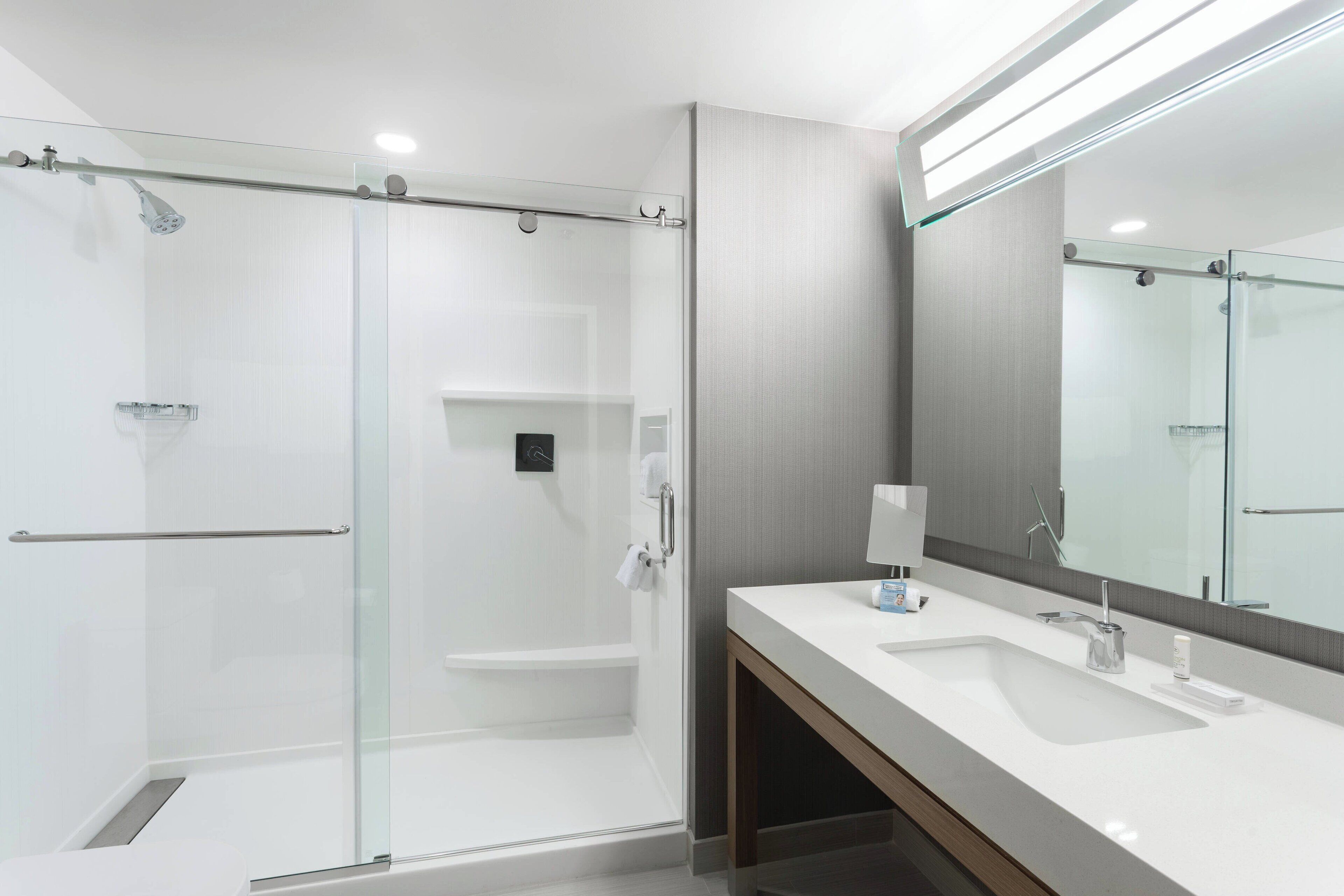 shower, free toiletries, hair dryer, towels