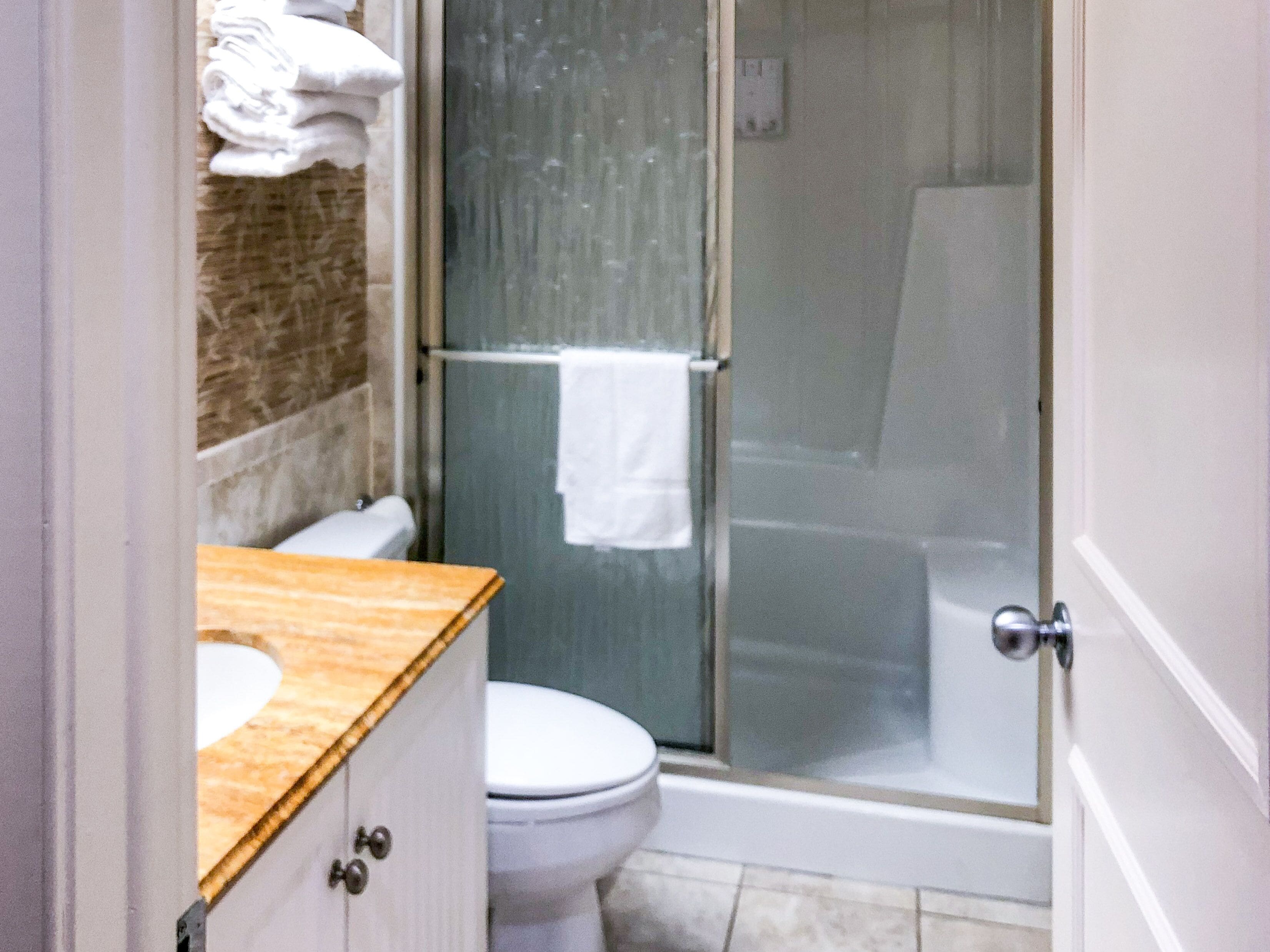 economy room, 1 king bed | bathroom | free toiletries, hair dryer, towels