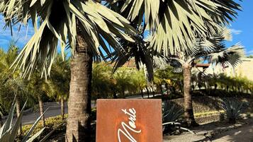 A sign with 'Sentida Arte' and operating hours.