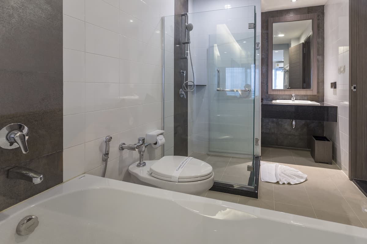 studio | bathroom | separate bathtub and shower, free toiletries, hair dryer, bidet