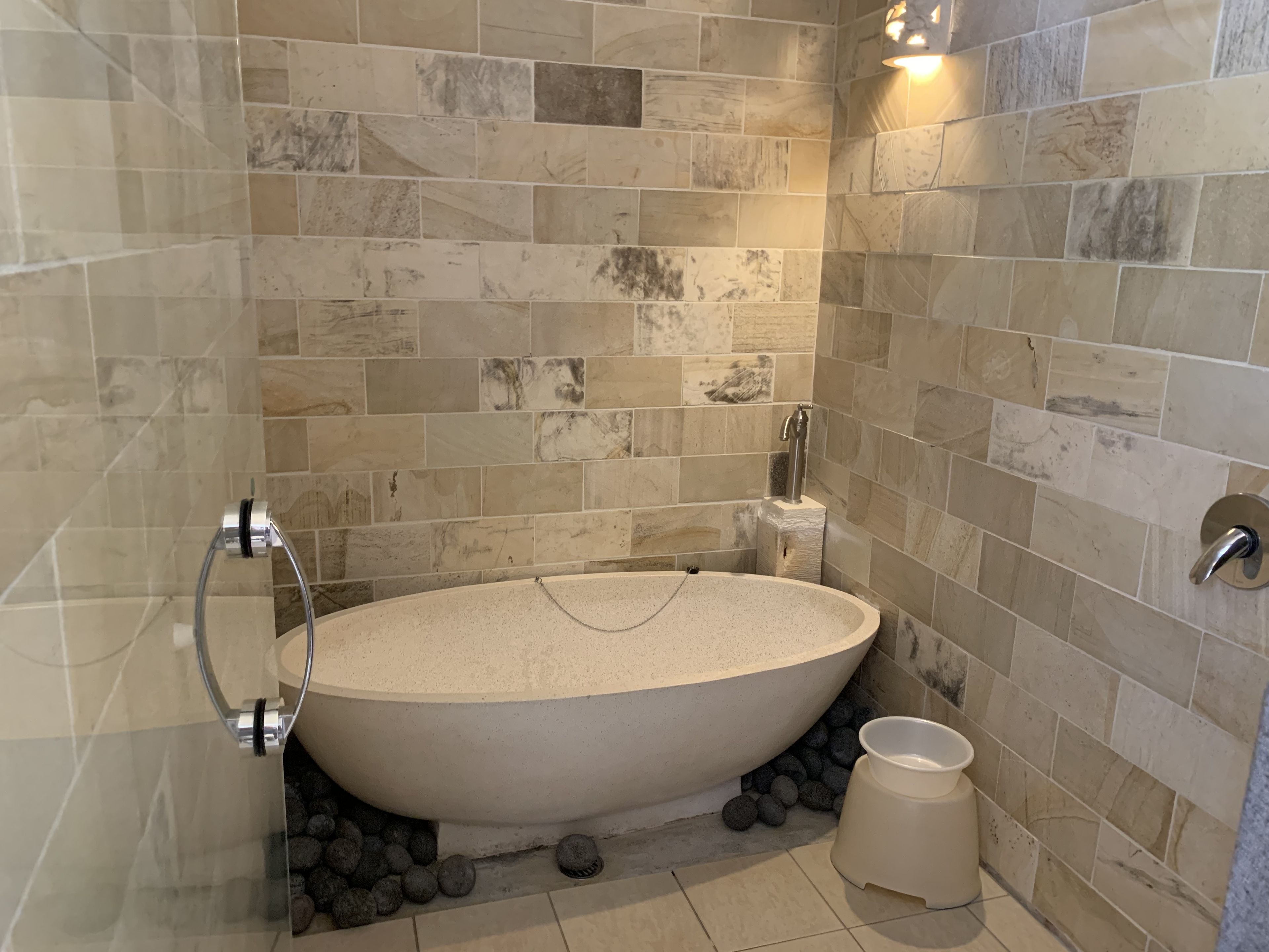 villa | bathroom | separate bathtub and shower, deep-soaking bathtub, rainfall showerhead