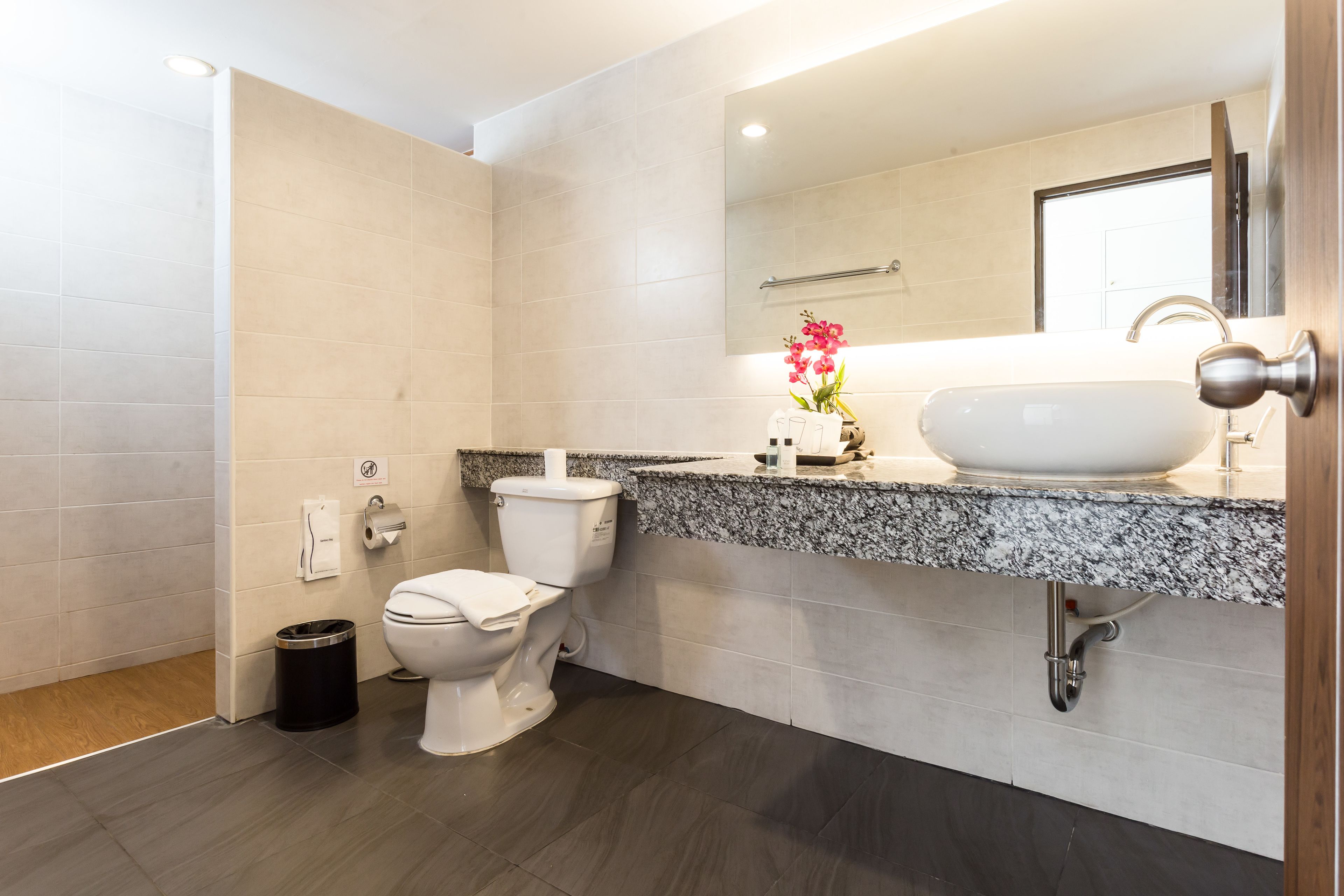 family room | bathroom | shower, free toiletries, towels