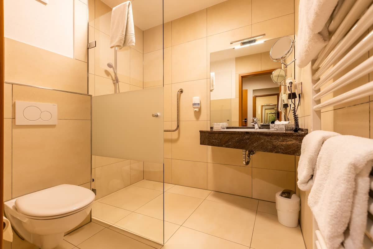 shower, free toiletries, hair dryer, bathrobes