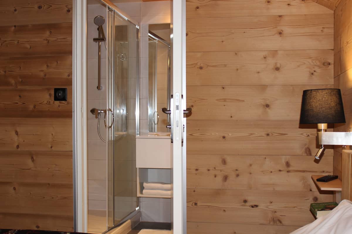 twin room | bathroom | shower, free toiletries, hair dryer, towels