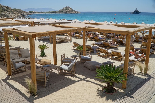 On the beach, sun loungers, beach umbrellas, beach towels