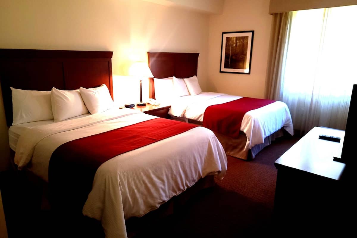 suite, 2 queen beds mobility and hearing accessible | desk, free wifi, bed sheets