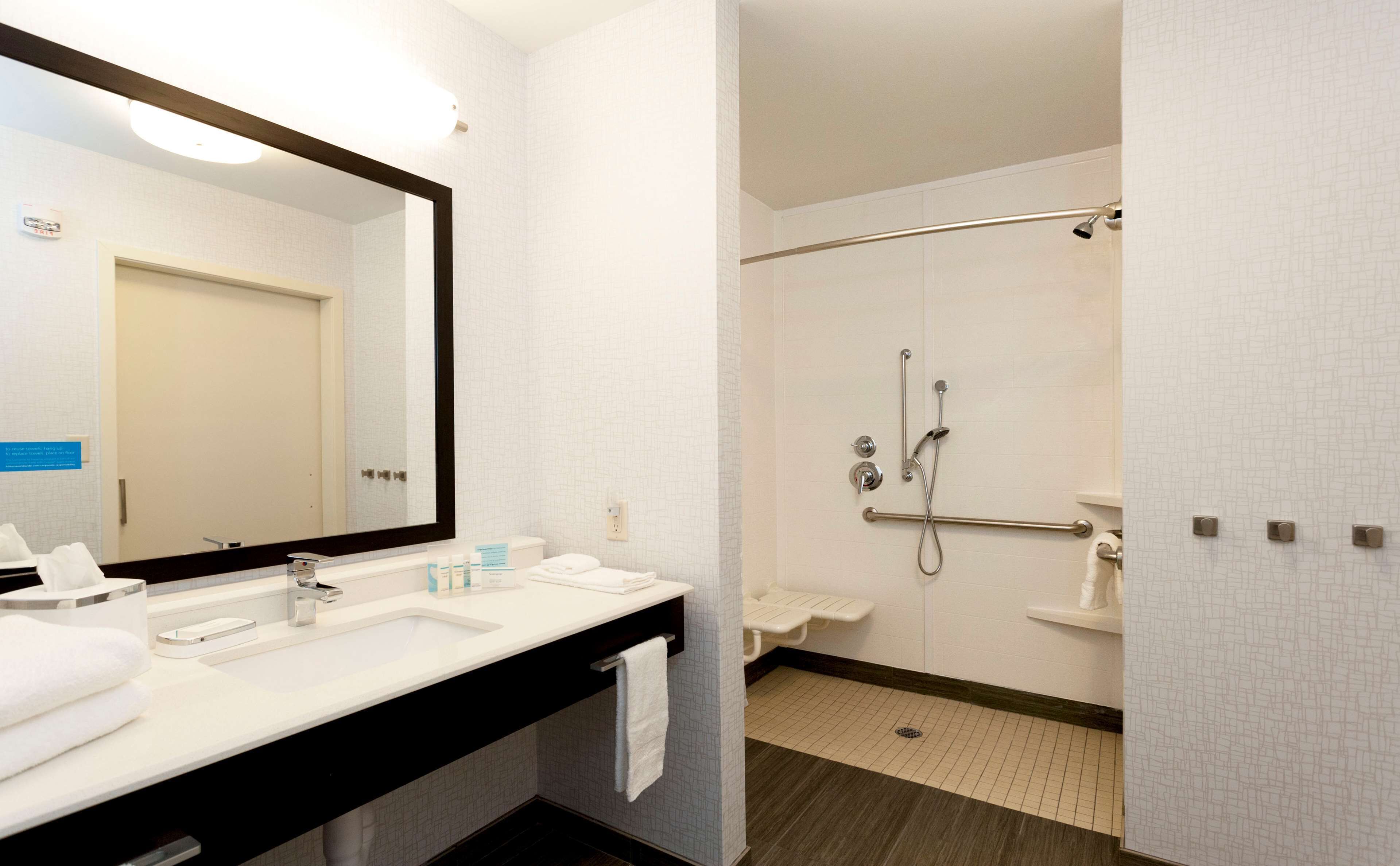 studio, 2 queen beds, accessible, non smoking (mobility & hearing, roll-in shower) | bathroom shower