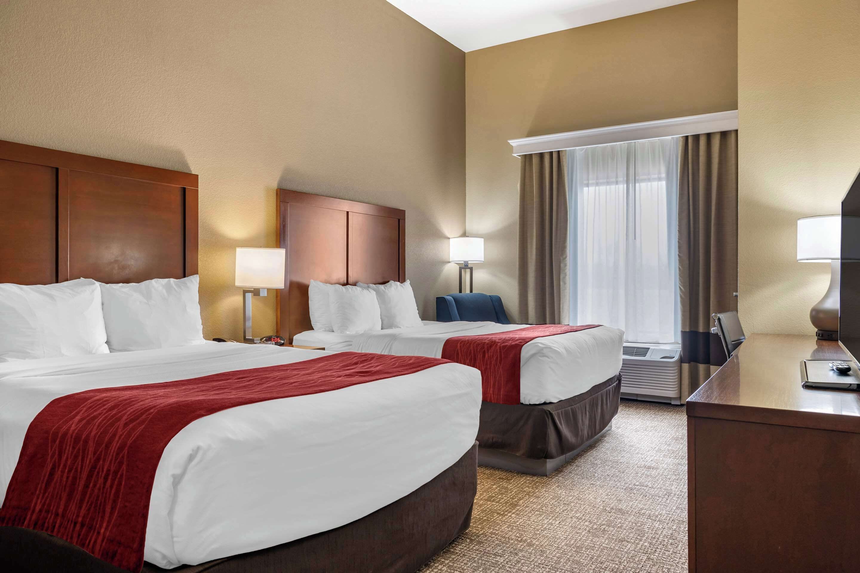 Premium bedding, desk, blackout drapes, iron/ironing board