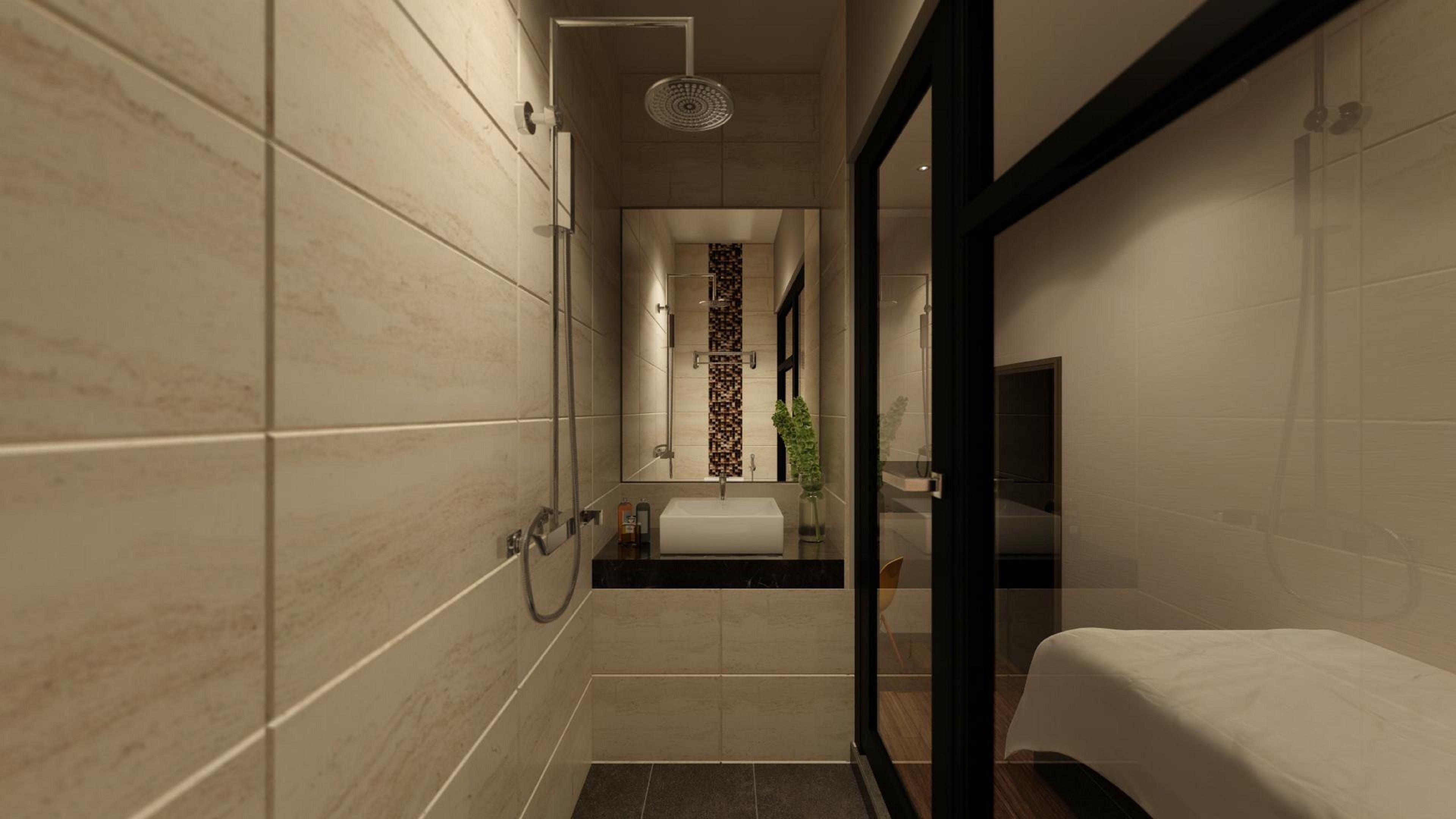 standard single room | bathroom | shower, free toiletries, hair dryer, towels