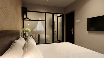 Chambre, 1 très grand lit (Window) | Bureau, fer et planche à repasser, accès au Wi-Fi (inclus)