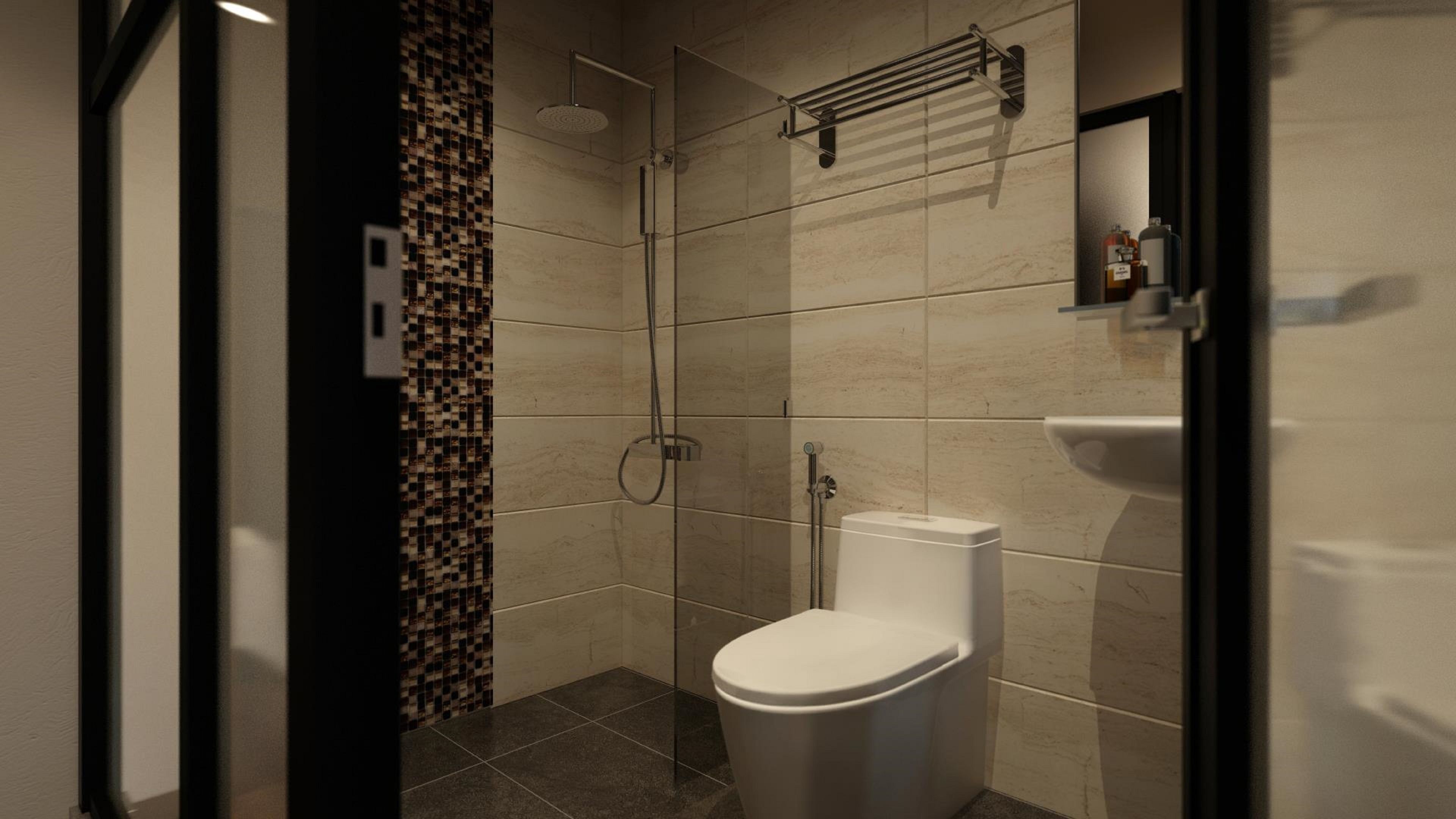 family room (2 queen) window | bathroom | shower, free toiletries, hair dryer, towels