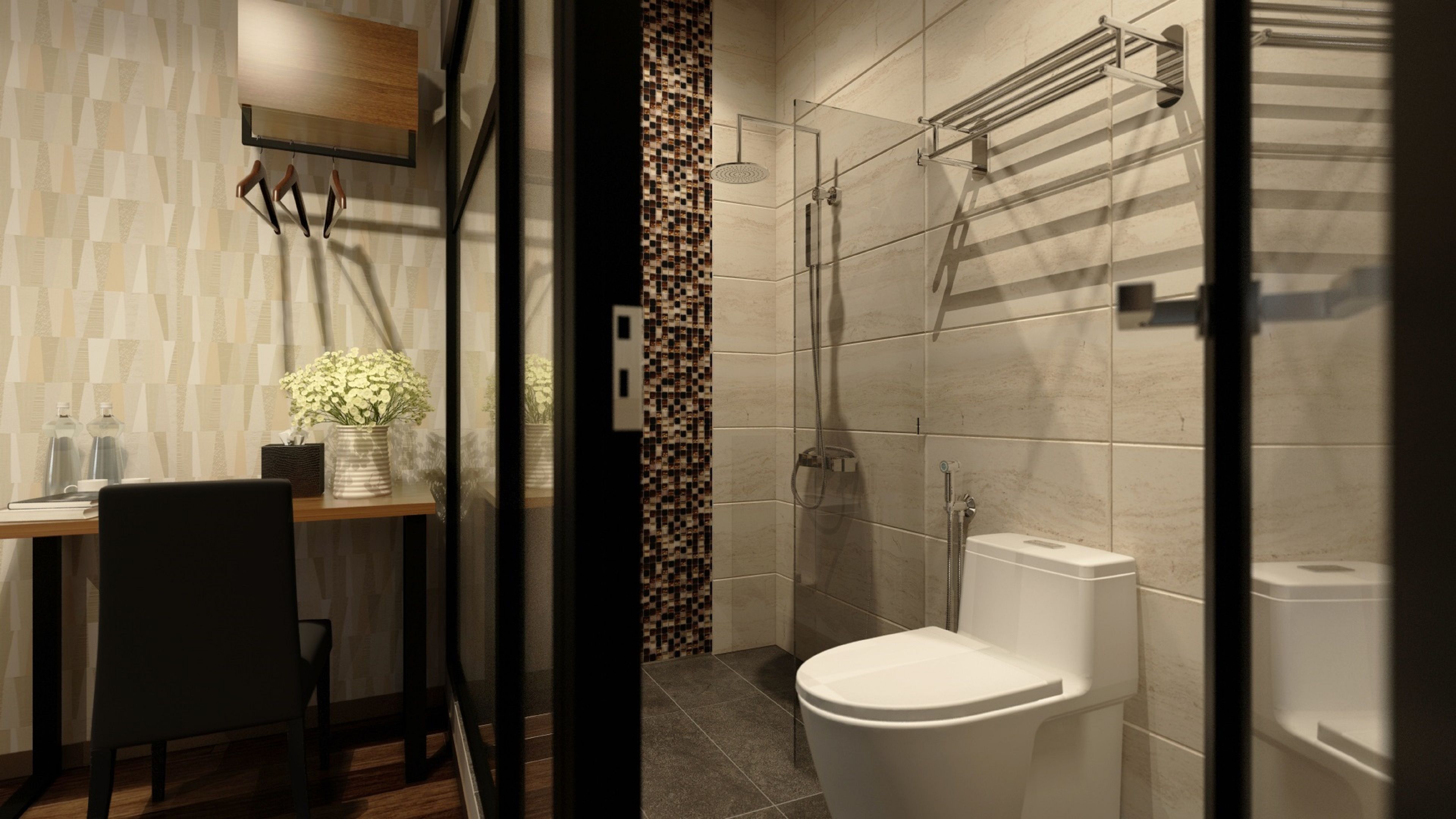 shower, free toiletries, hair dryer, towels