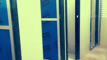 Shower, slippers, towels