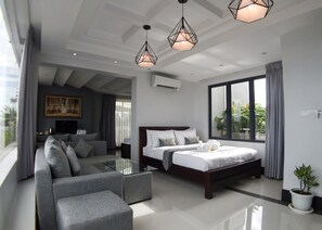 Family Suite, Multiple Beds, Balcony, Pool View | Minibar, in-room safe, desk, blackout drapes - Hotel Five.S (Kampot)