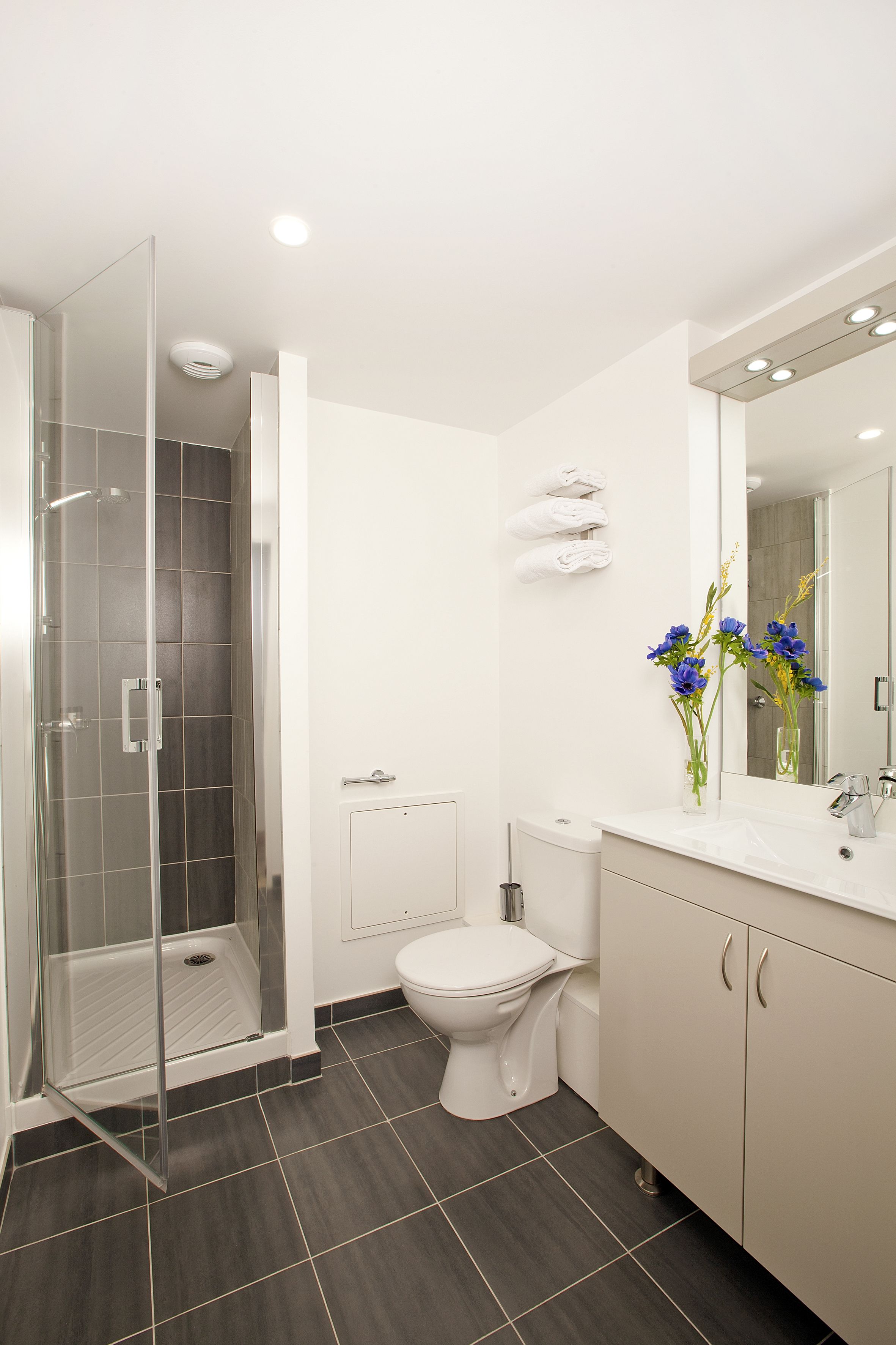 Shower, hydromassage showerhead, towels