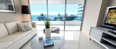 42-inch flat-screen TV with cable channels, TV