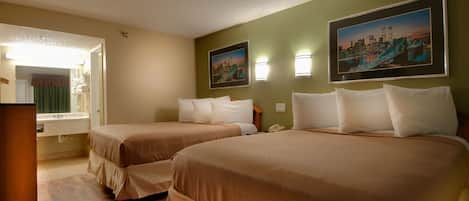 Standard Room, 2 Queen Beds, Non Smoking | Desk, iron/ironing board, free WiFi, bed sheets