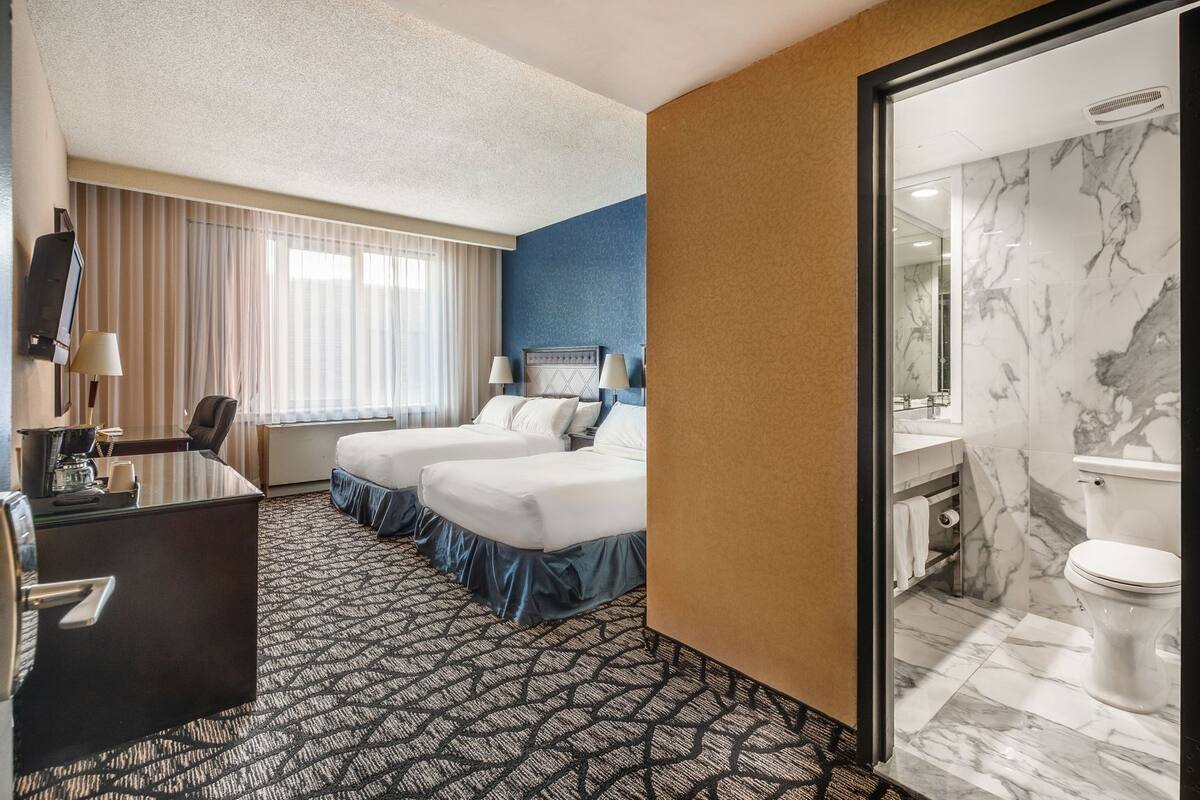 Pillowtop beds, desk, laptop workspace, iron/ironing board