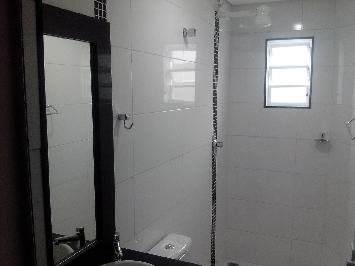 Shower, free toiletries, hair dryer, towels