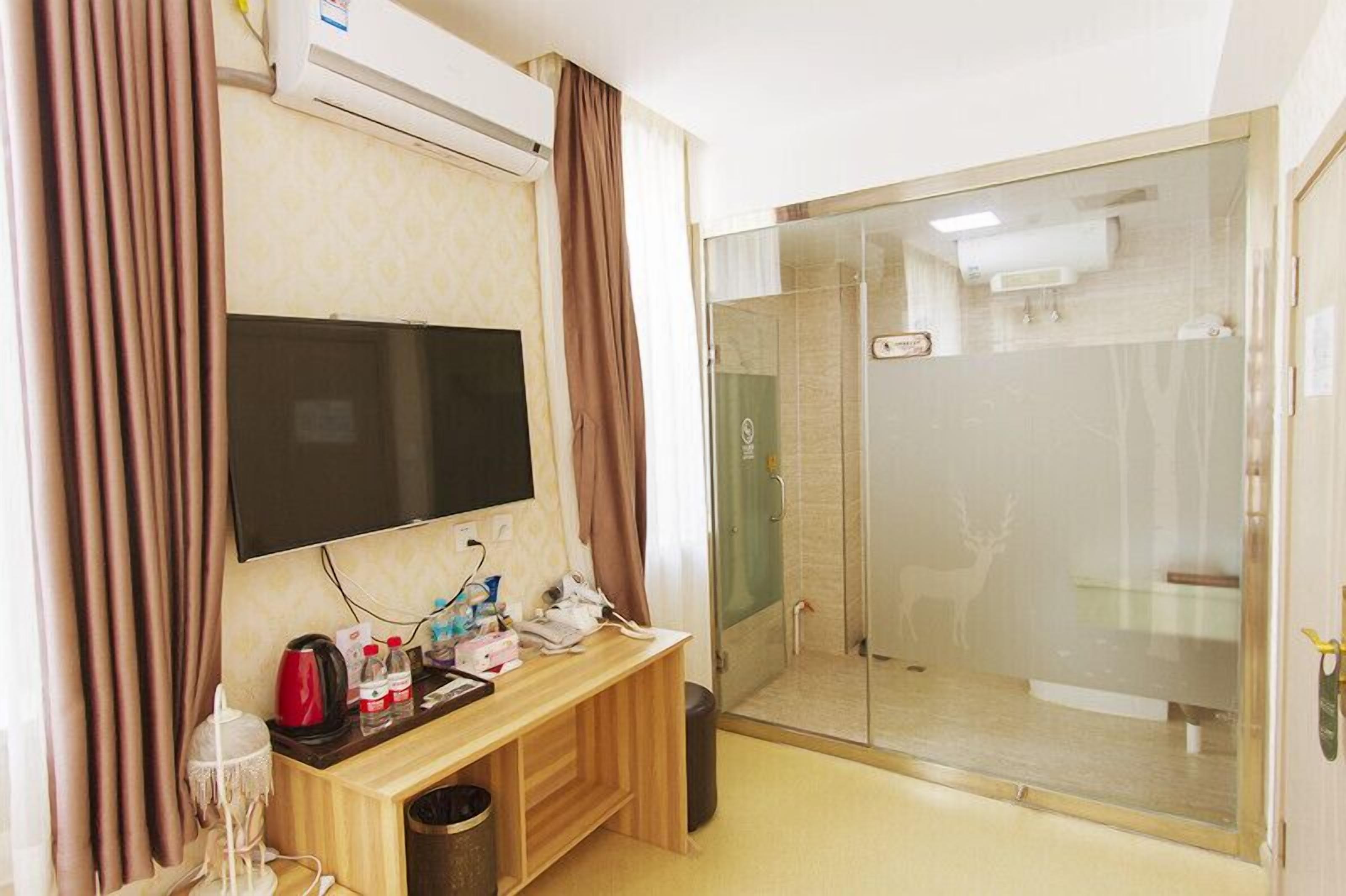 premium bedding, select comfort beds, desk, blackout curtains