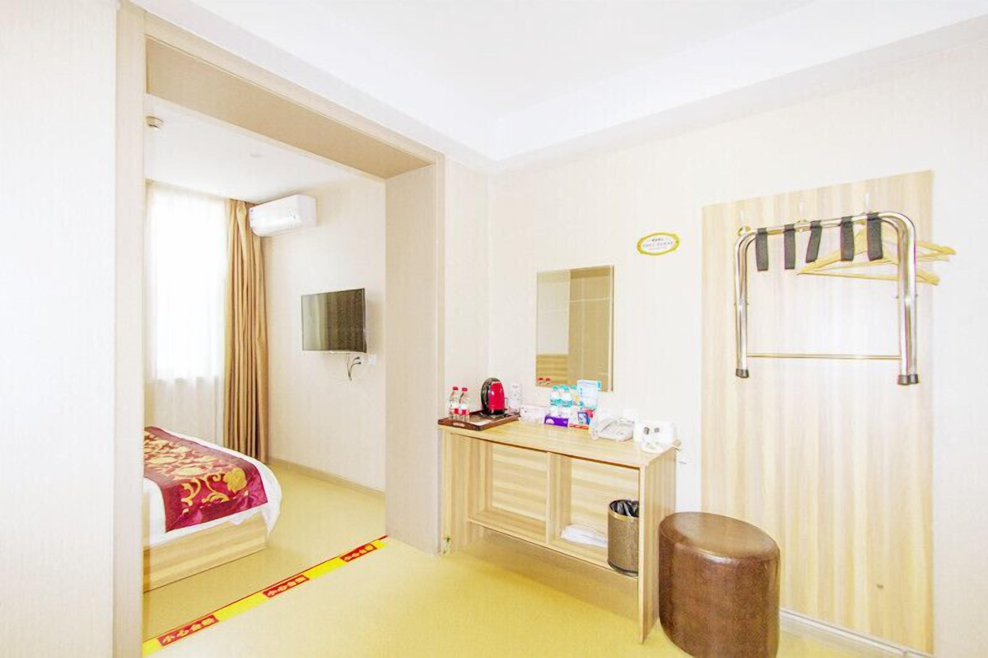 premium bedding, select comfort beds, desk, blackout curtains