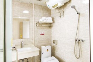 Shower, free toiletries, hair dryer, slippers