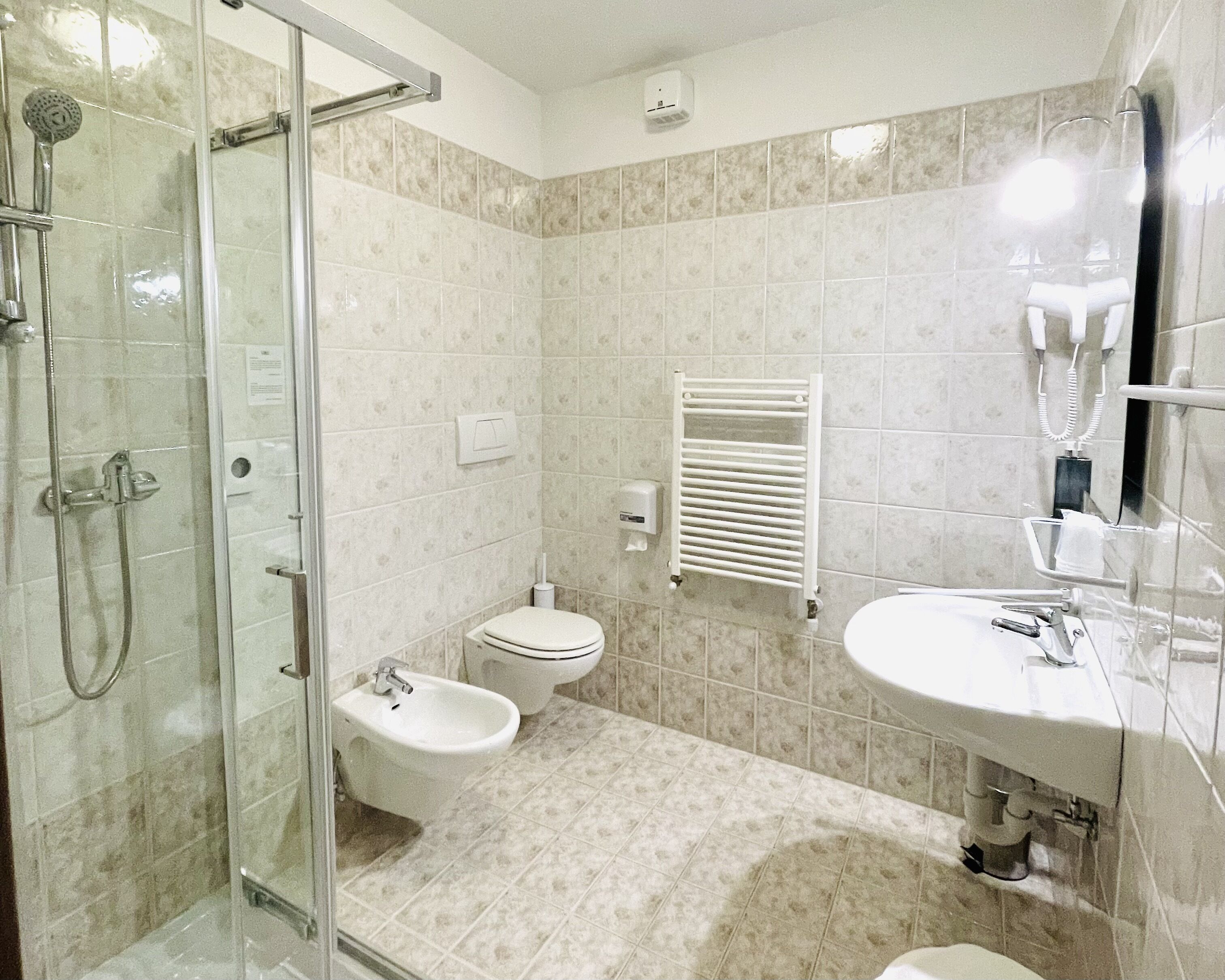 deluxe room, terrace, mountain view | bathroom | shower, hair dryer, bidet, towels