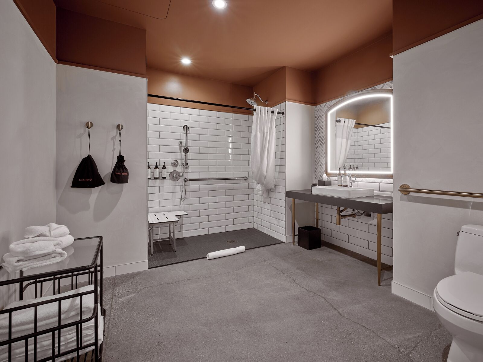 rainfall showerhead, free toiletries, hair dryer, bathrobes