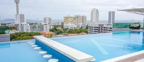 Outdoor pool, pool loungers