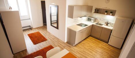 豪華公寓, 1 間臥室, 廚房 | 私人廚房 | 大型雪櫃/冰箱、焗爐、爐具、洗碗機