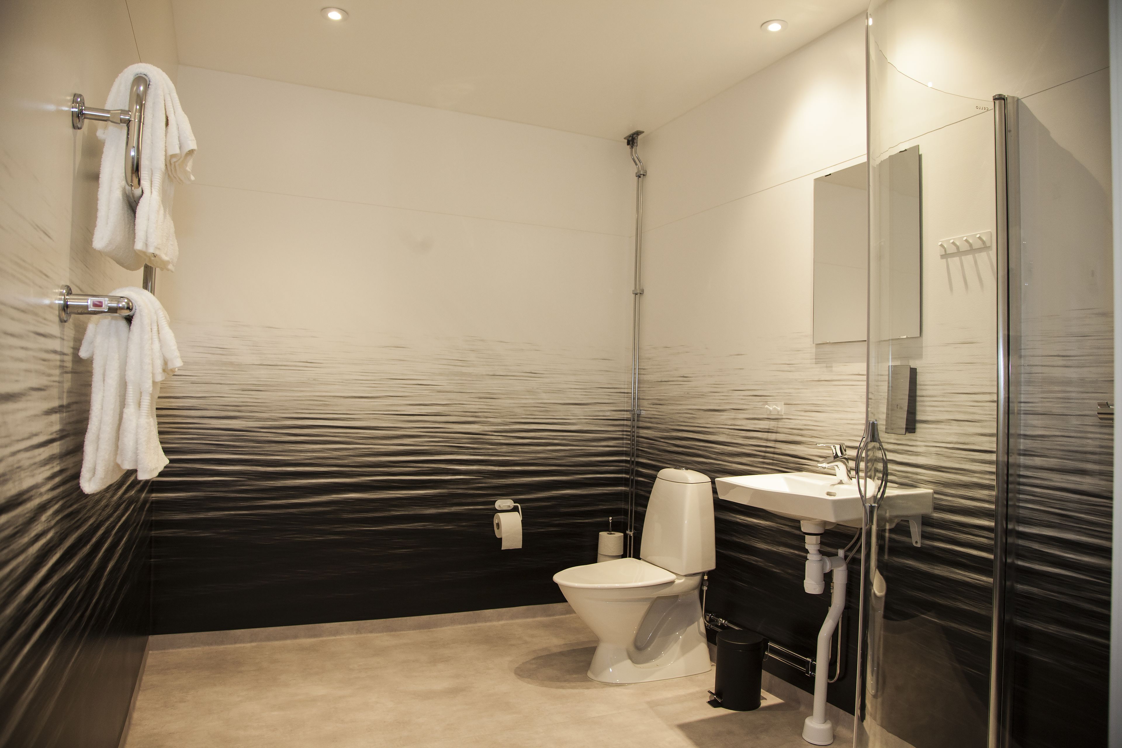 family room | bathroom | shower, rainfall showerhead, free toiletries, hair dryer