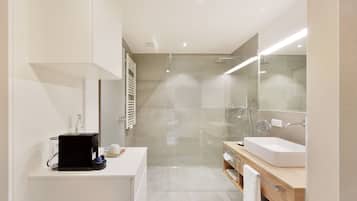 Comfort-Zimmer | Badezimmer | Dusche, umweltfreundliche Kosmetikartikel, Haartrockner, Handtücher