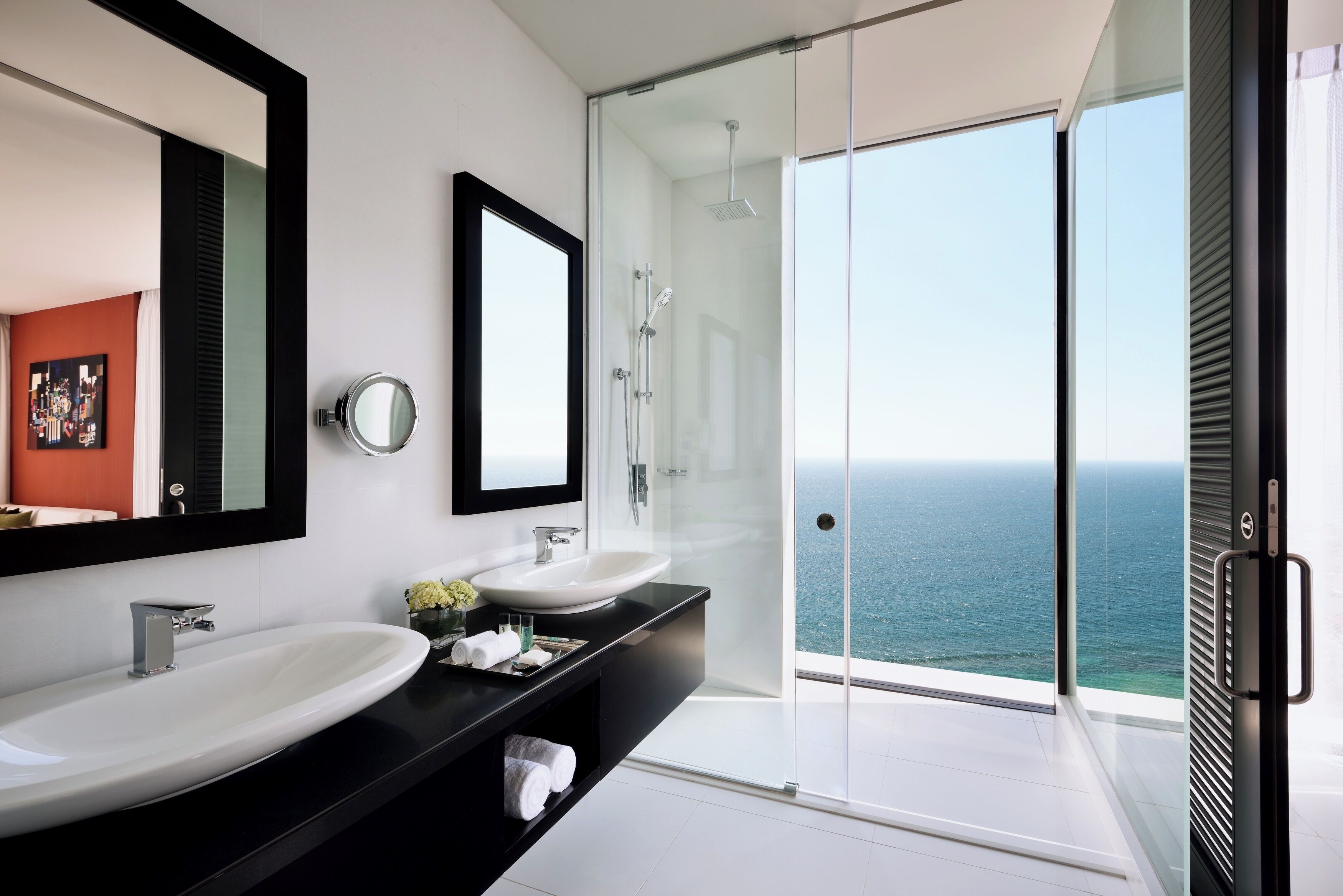 rainfall showerhead, eco-friendly toiletries, hair dryer, bathrobes