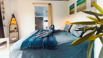 Memory-foam beds, individually decorated, blackout curtains