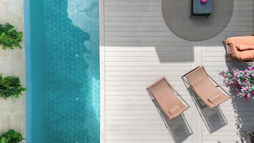 Panorama penthouse, meerdere bedden, privézwembad, uitzicht op stad | Terras